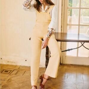 Sezane Rosanne Linen Blend Wide Leg Jumpsuit Minimalist Summer Boho Cream Size 6